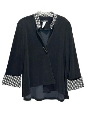 VTG Yushi Black/White Knit Lagenlook Swing Jacket, Polka Dot Accents - Large